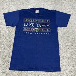 Vintage Lake Tahoe Oneita Shirt Mens Medium Blue Graphic High Sierras 90s